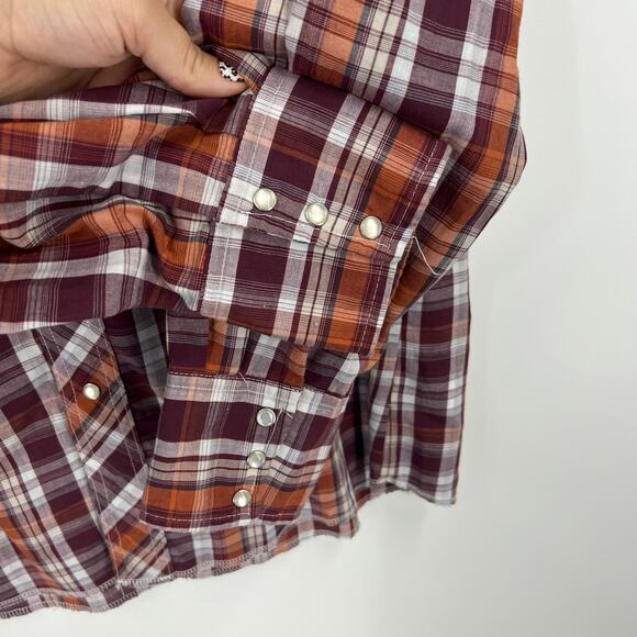 Vintage Wrangler Orange Plaid Button Up Pearl Snap Long Sleeve Western Men XXL - Picture 11 of 11